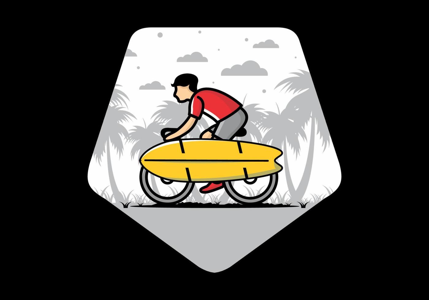 andar de bicicleta com uma ilustração de prancha de surf vetor