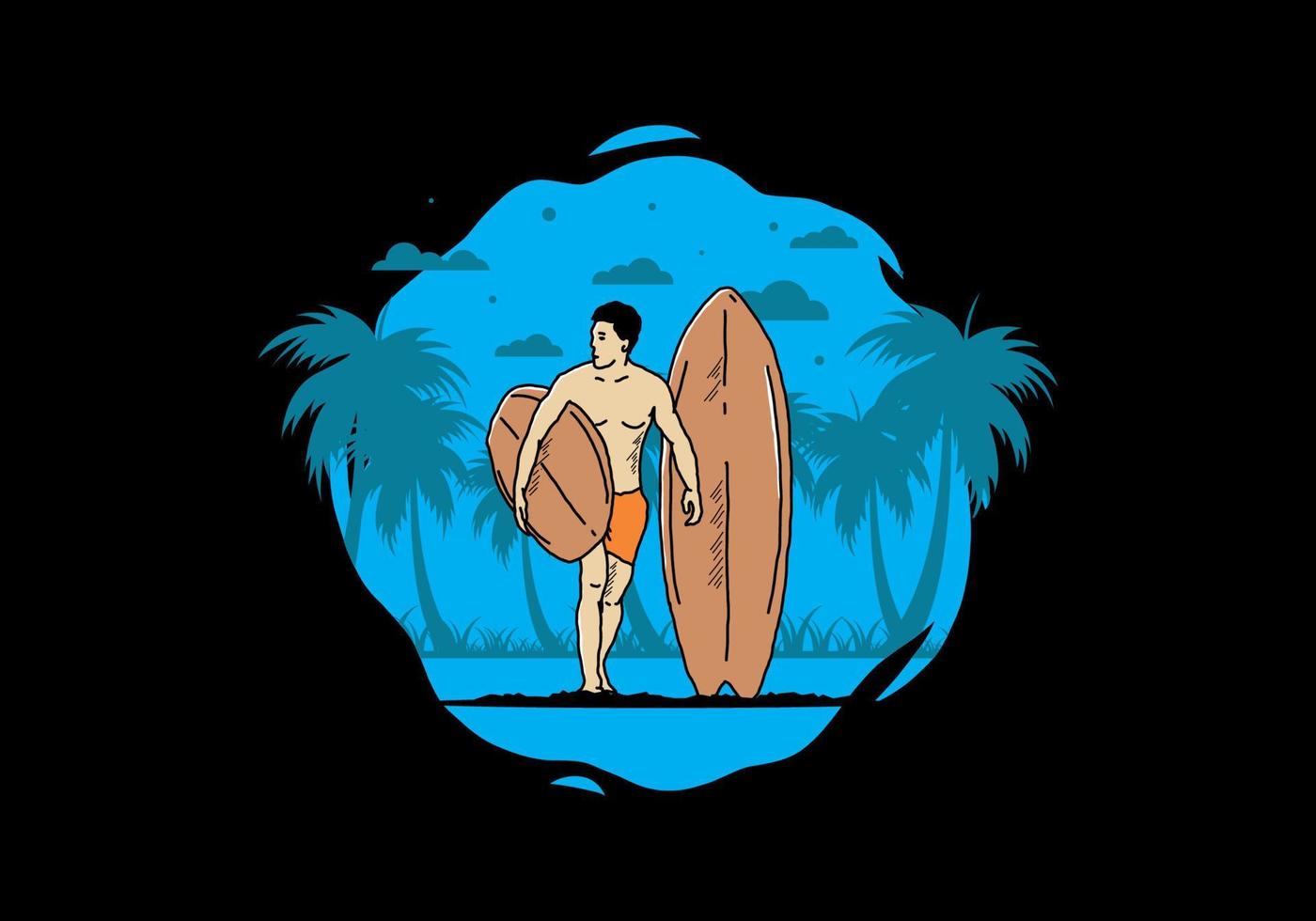 o homem sem camisa segurando a ilustração de prancha de surf vetor