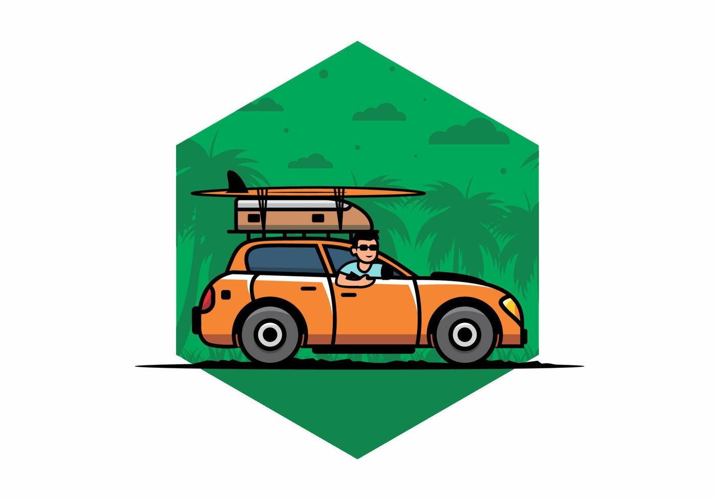 ilustração de um homem andando de carro para férias vetor