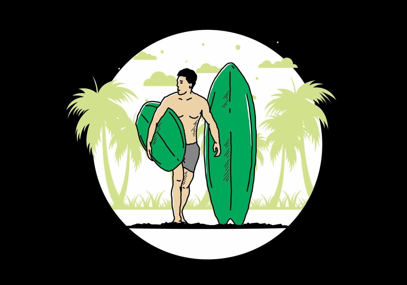 o homem sem camisa segurando a ilustração de prancha de surf vetor