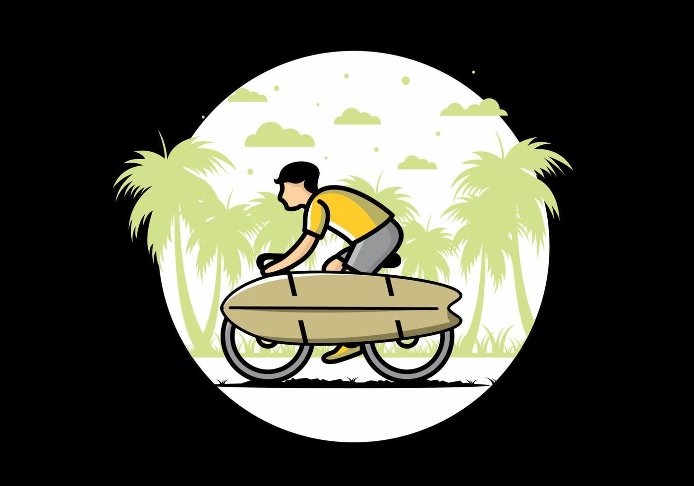 andar de bicicleta com uma ilustração de prancha de surf vetor