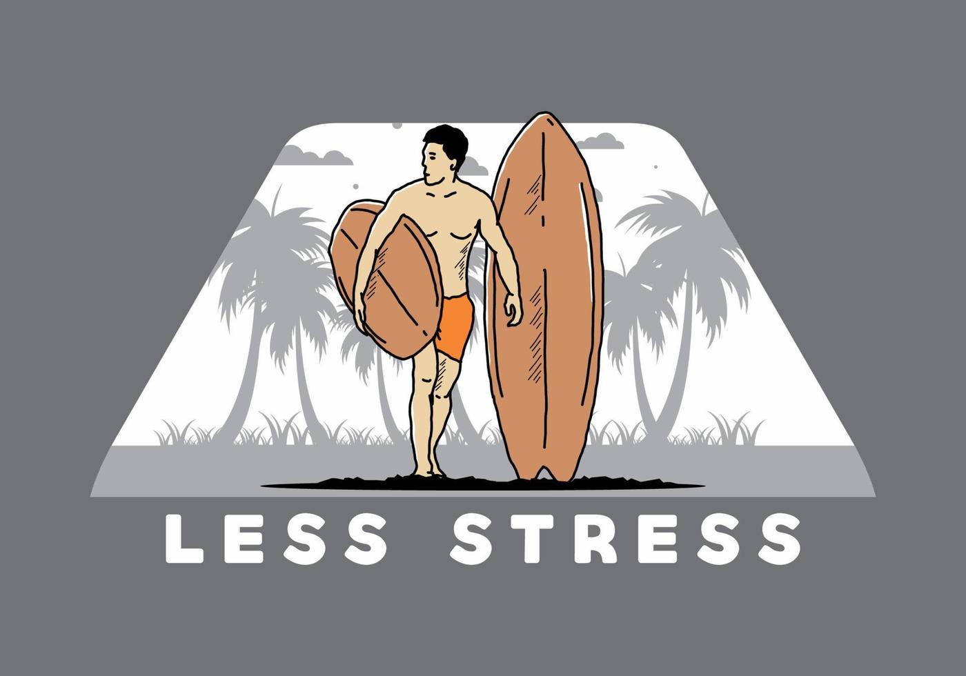 o homem sem camisa segurando a ilustração de prancha de surf vetor