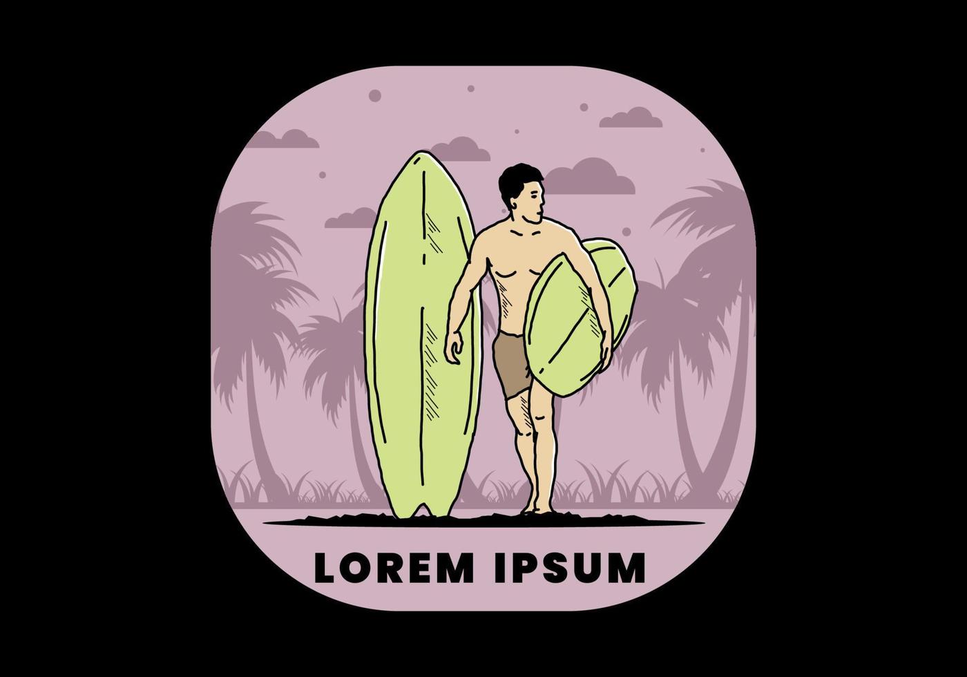 o homem sem camisa segurando a ilustração de prancha de surf vetor