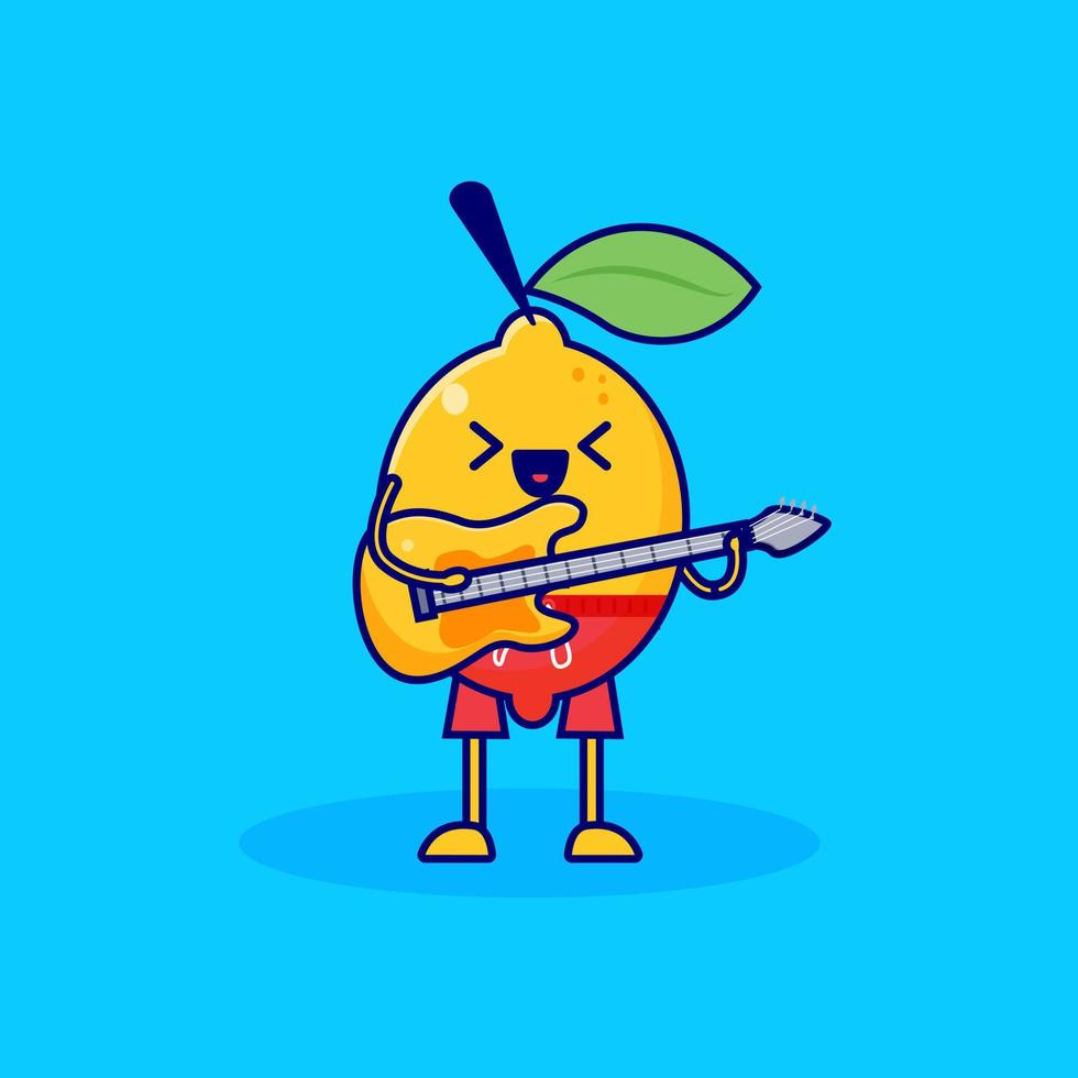 personagem de desenho animado de limão tocando guitarra vetor