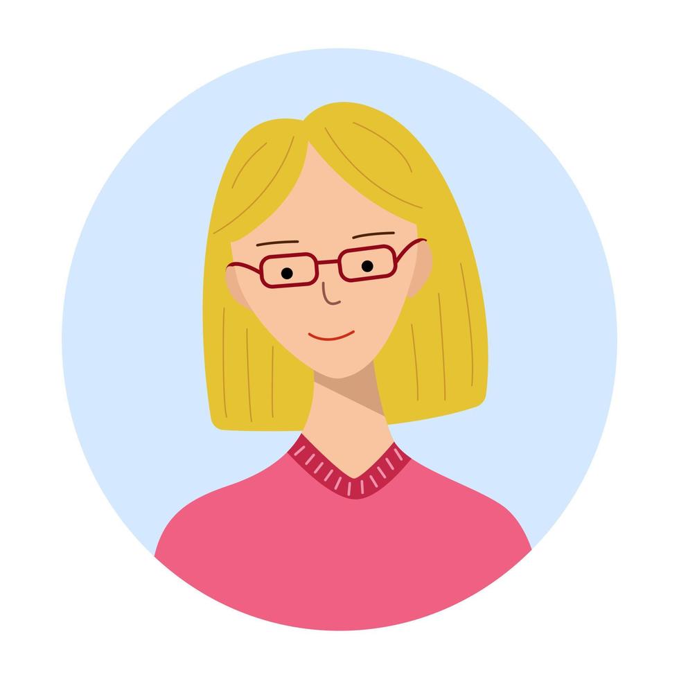 mulher com cara sorridente de personagem de porteiro de óculos. ilustração de estilo moderno para ícone, avatares, design de retrato vetor