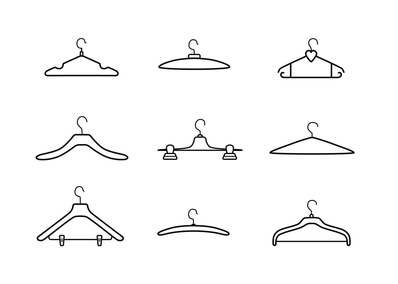 cabides definir crachás para roupas e acessórios. ilustração vetorial de cabides guarda-roupa provador vetor