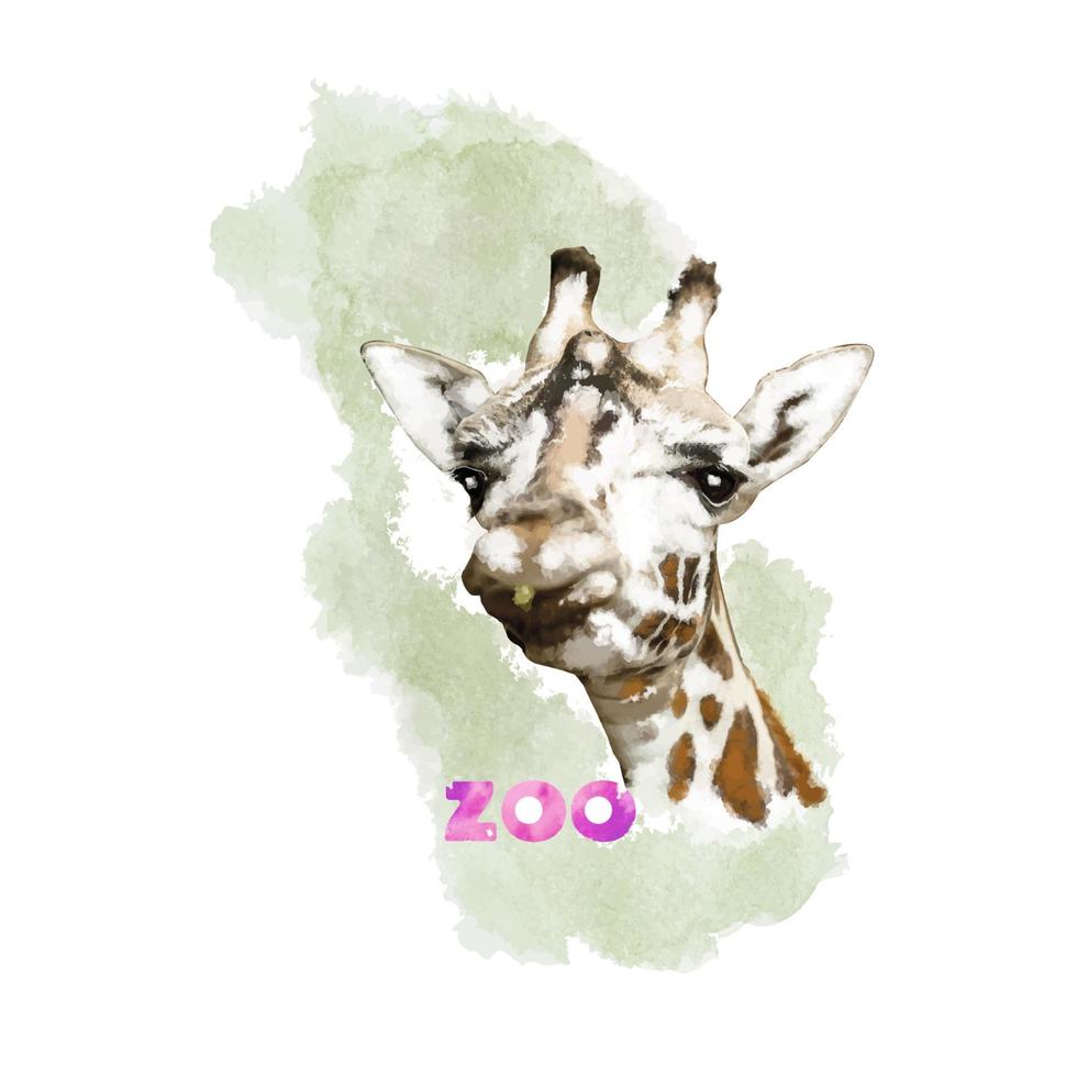 girafa do zoológico em estilo aquarela vetor