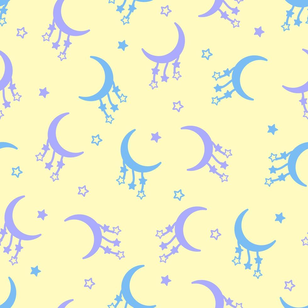 sem costura padrão da lua e estrelas em tons pastel suaves. ilustração vetorial repetitiva para quartos e roupas infantis vetor