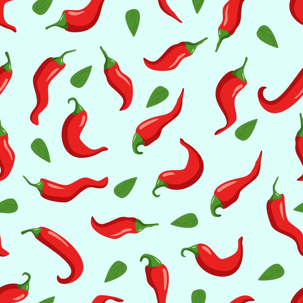 sem costura padrão de red hot chili peppers e folhas verdes. ilustração vetorial vetor