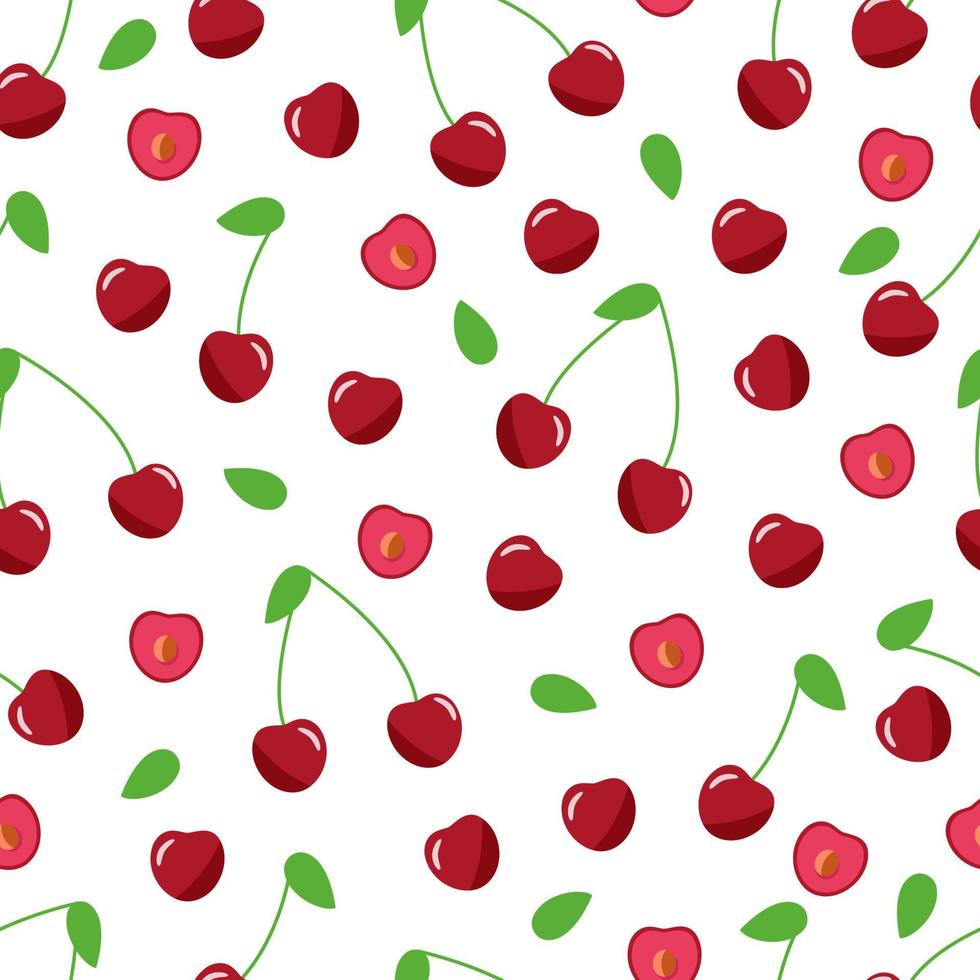 padrão perfeito de cerejas vermelhas, ilustração vetorial de frutas maduras, papel de parede vetor