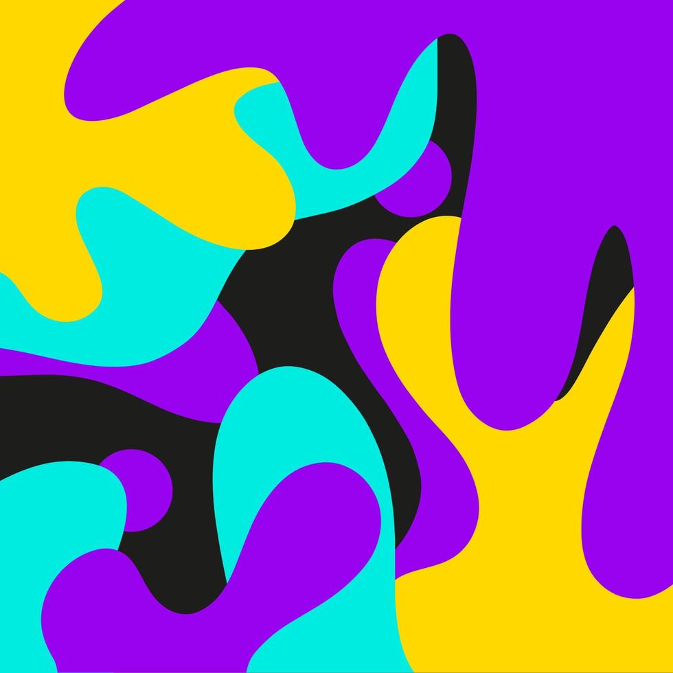mão desenhada forma de lava abstrata. padrão de lava doodle decorativo isolado no fundo preto. elementos abstratos, gotas, doots, coágulos, xarope, melado. elementos decorativos rosa, violeta, azul, amarelo vetor
