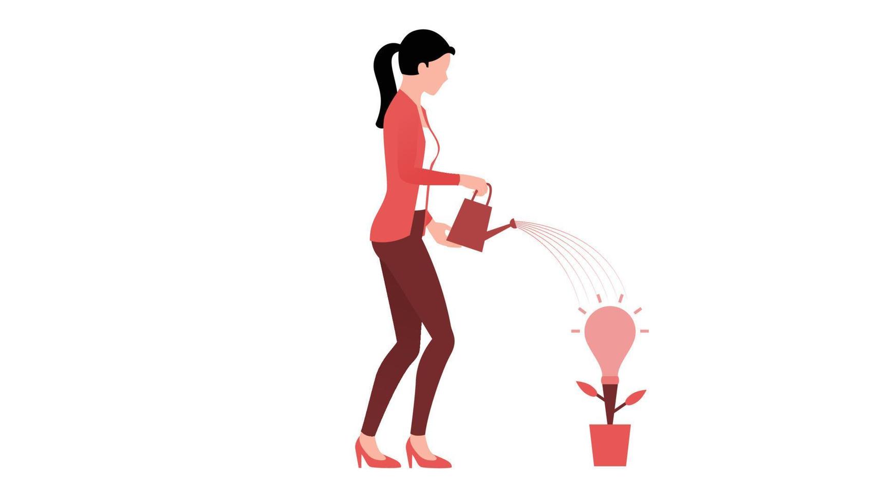 mulher dando água à planta de forma de bulbo, ilustração vetorial de personagem de negócios em fundo branco. vetor
