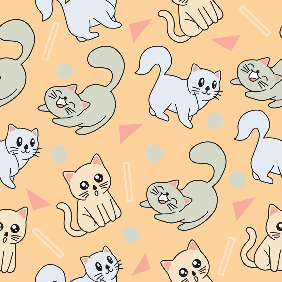 papel de parede padrão sem emenda de gato cinza animal fofo com design laranja. vetor