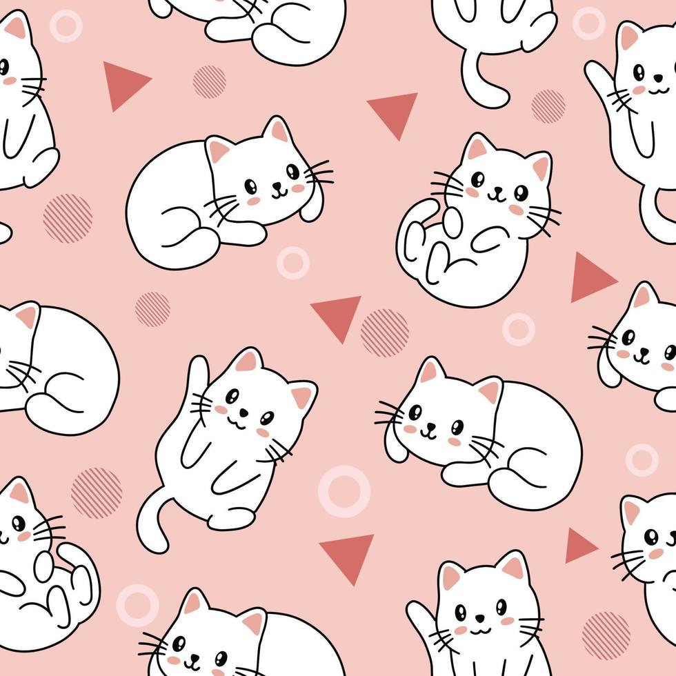 animal bonito pequeno gato papel de parede sem costura padrão com design rosa claro. vetor