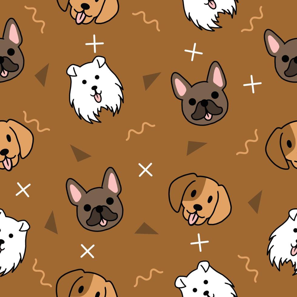 Filhotes de cachorro de cachorro animal fofo doodle padrão sem costura para crianças e bebês vetor