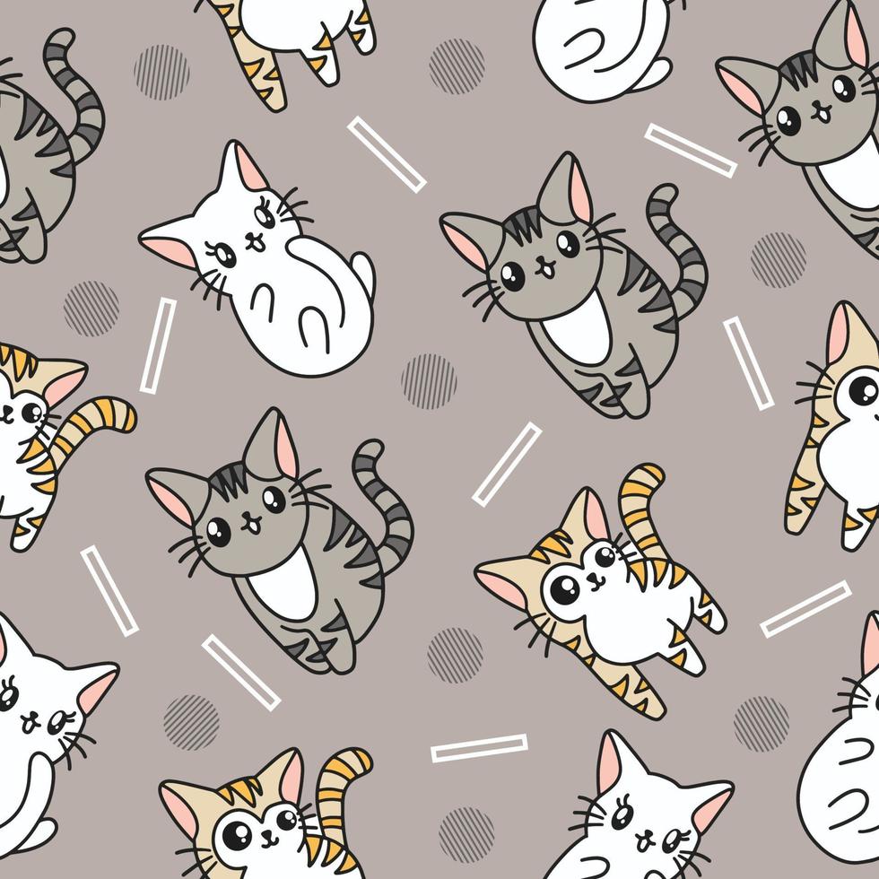 doodle de padrão perfeito de gatinho e gatos de animais fofos para crianças e bebês vetor