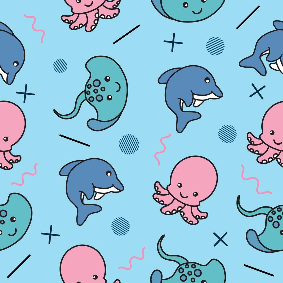 papel de parede de padrão sem emenda de animais de peixe do mar bonito com design. vetor