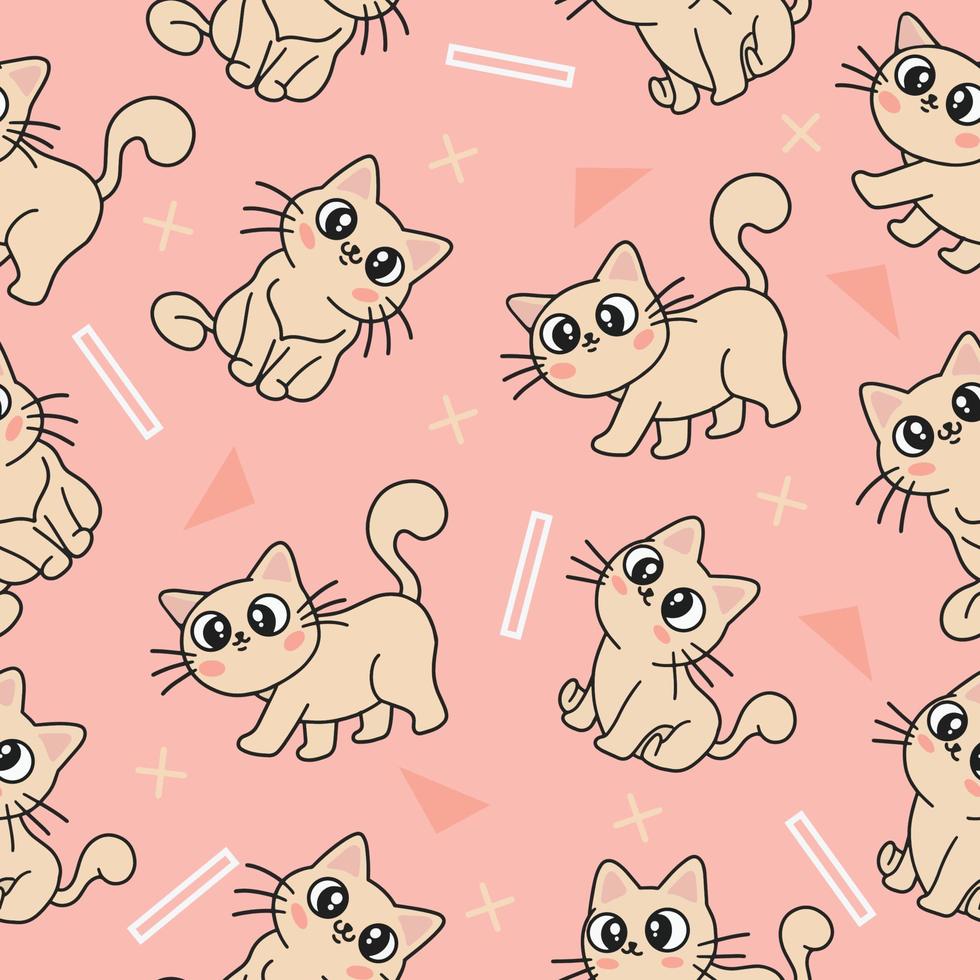 doodle de padrão perfeito de gatinho e gatos de animais fofos para crianças e bebês vetor