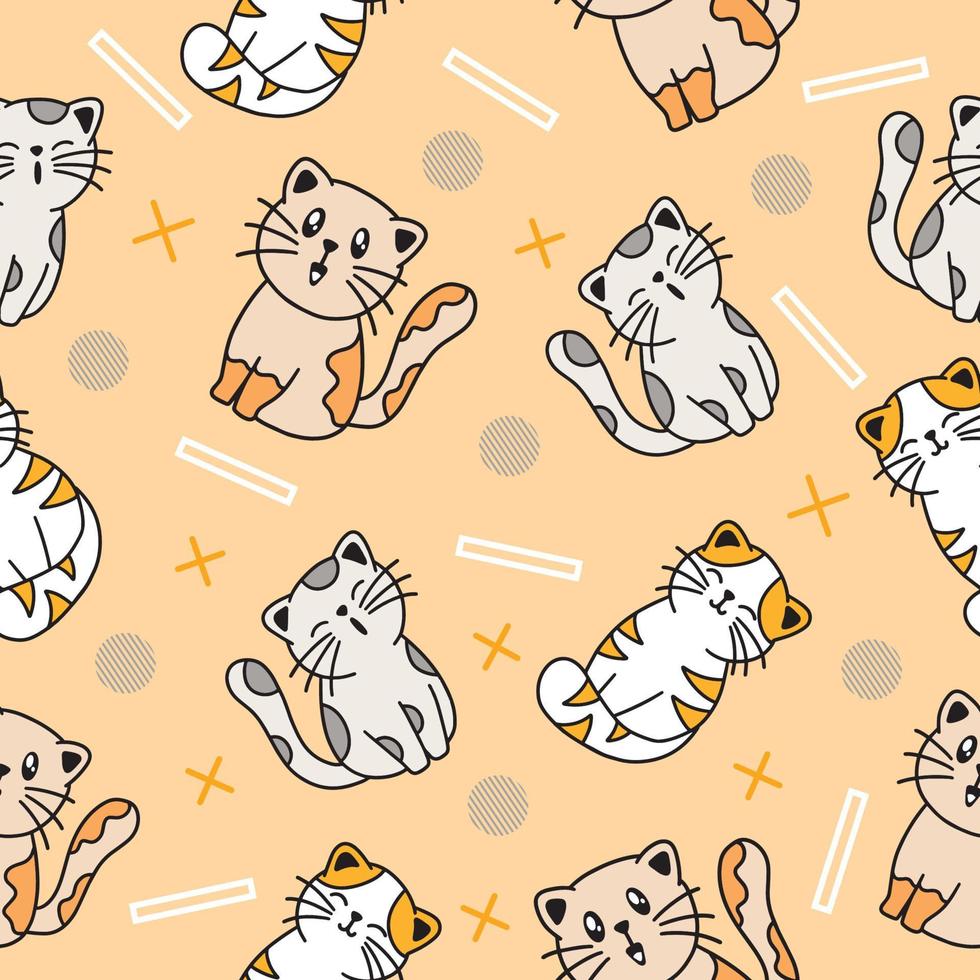 bonito animal colorido gatos brancos papel de parede sem costura padrão com design laranja. vetor