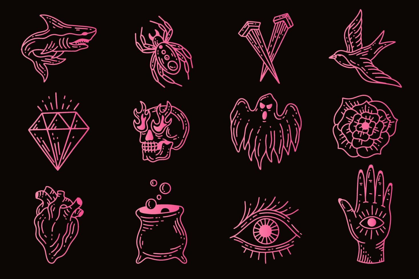 conjunto coleção místico clipart celestial símbolo linha arte doodle elementos esotéricos ilustração vintage vetor