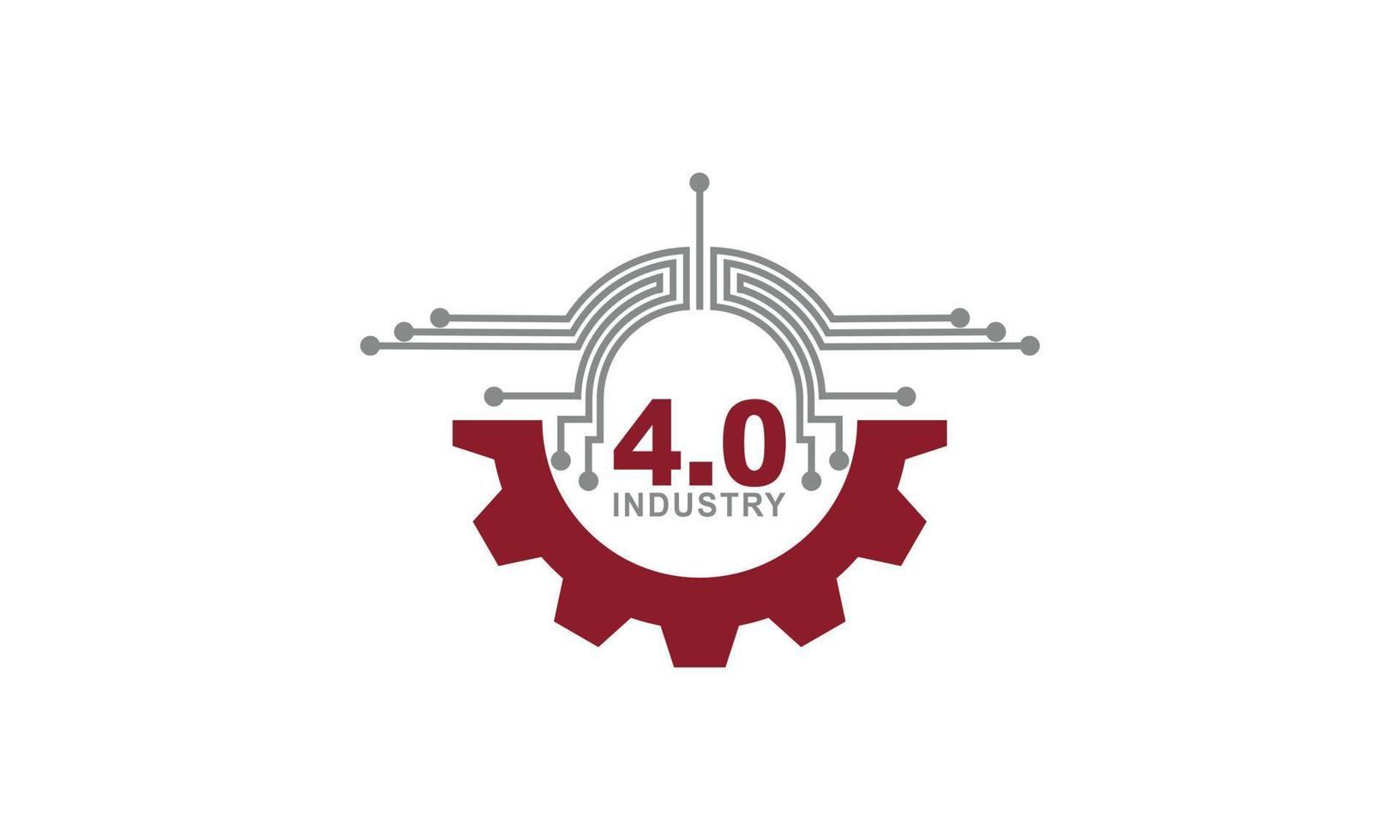 controle de negócios ou logotipo do conceito da indústria 4.0, fábrica mundial e roda eclética, conceito de sistemas físicos cibernéticos, logotipo de fábrica inteligente. vetor