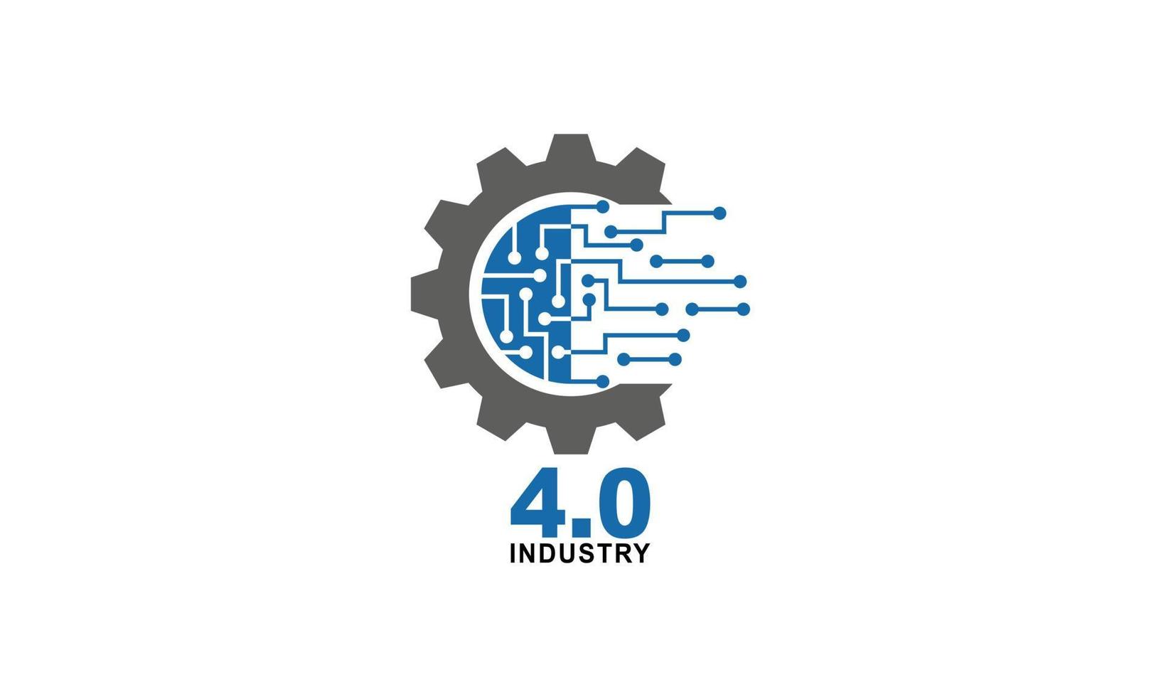 controle de negócios ou logotipo do conceito da indústria 4.0, fábrica mundial e roda eclética, conceito de sistemas físicos cibernéticos, logotipo de fábrica inteligente. vetor