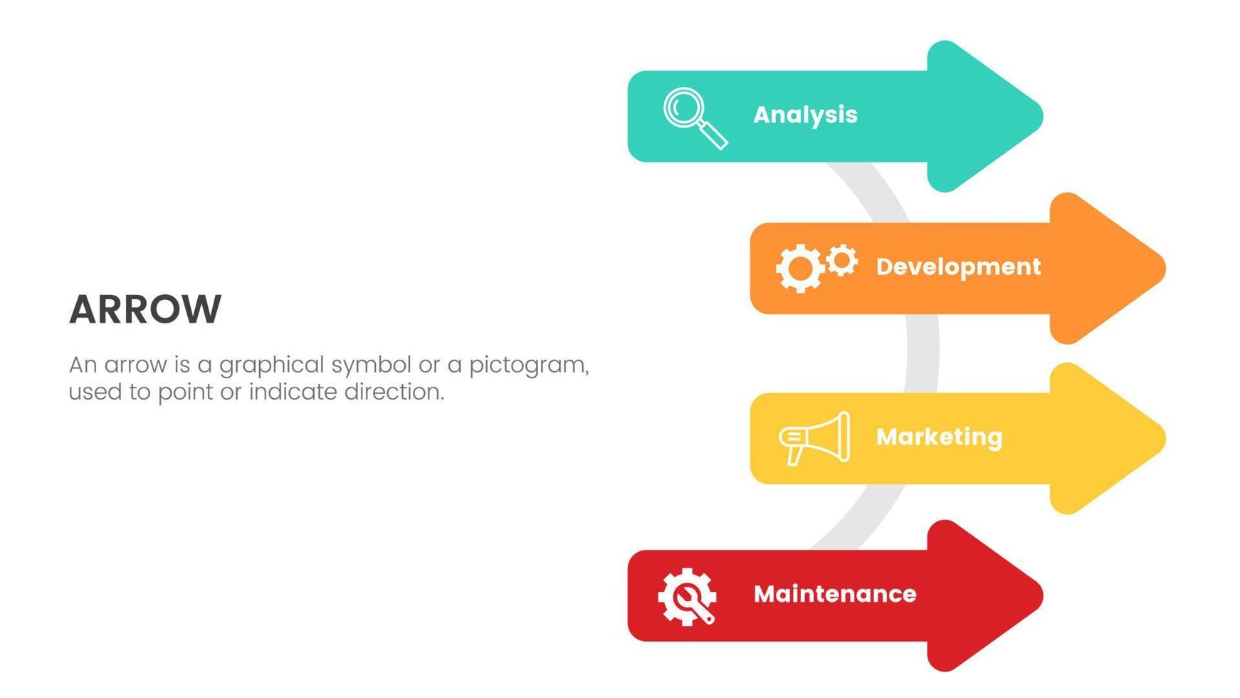 infográfico de seta com conceito vertical para apresentação de slides com lista de 4 pontos e direção de forma de seta vetor