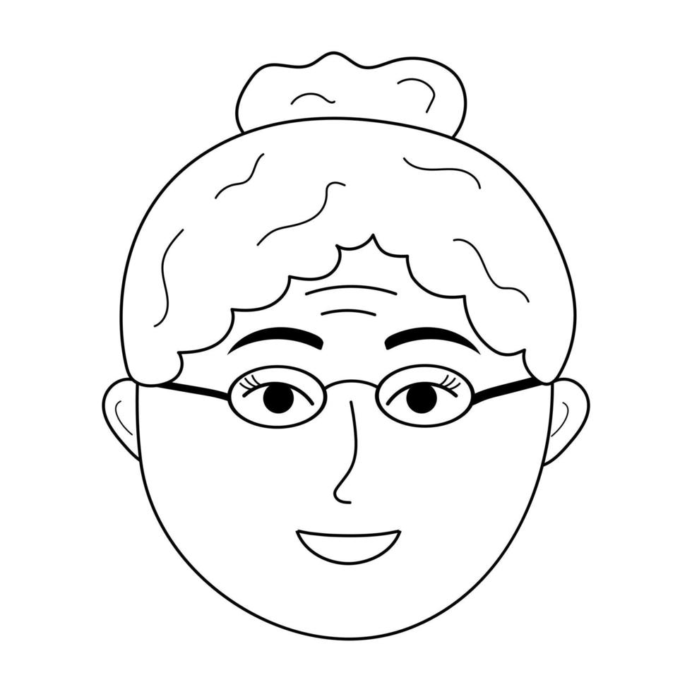 rosto de mulher idosa com óculos no estilo doodle. vetor