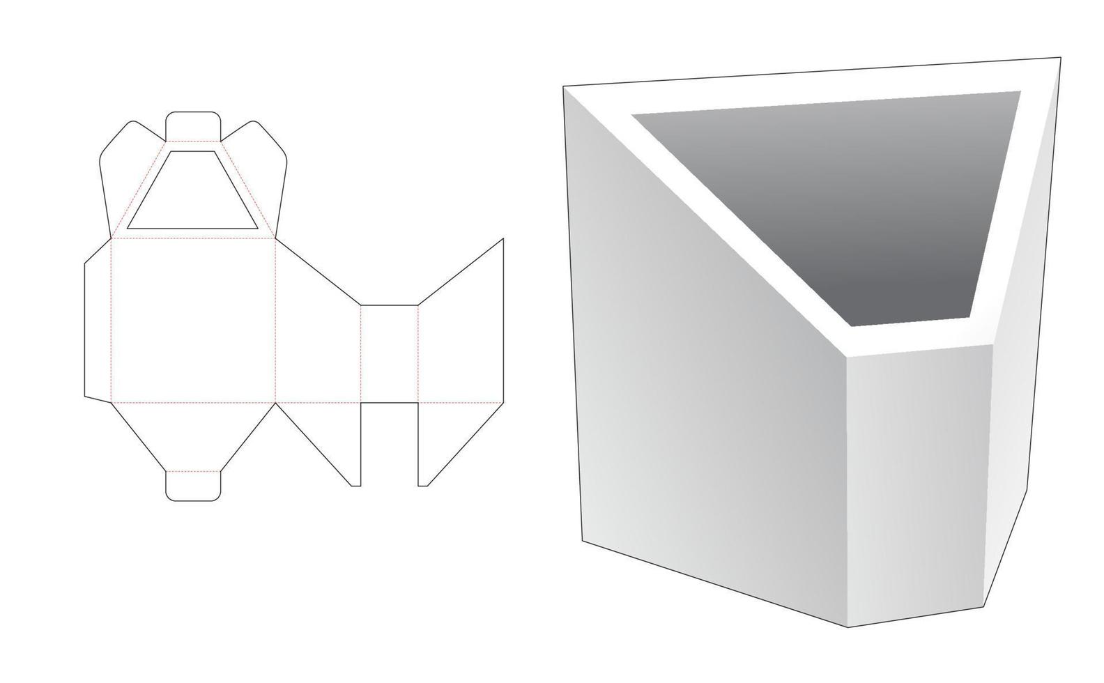 modelo de corte e vinco de caixa de papelaria inclinada e maquete 3d vetor