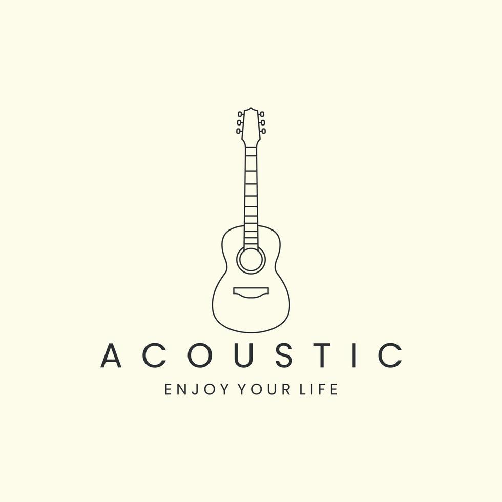 guitarra acústica com design de modelo de ícone de logotipo de estilo de arte de linha. melodia, corda, ilustração vetorial vetor