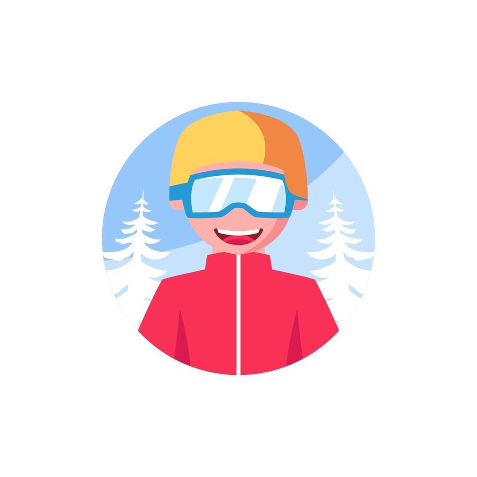 ilustração plana de personagem de inverno de sorriso de snowboard vetor