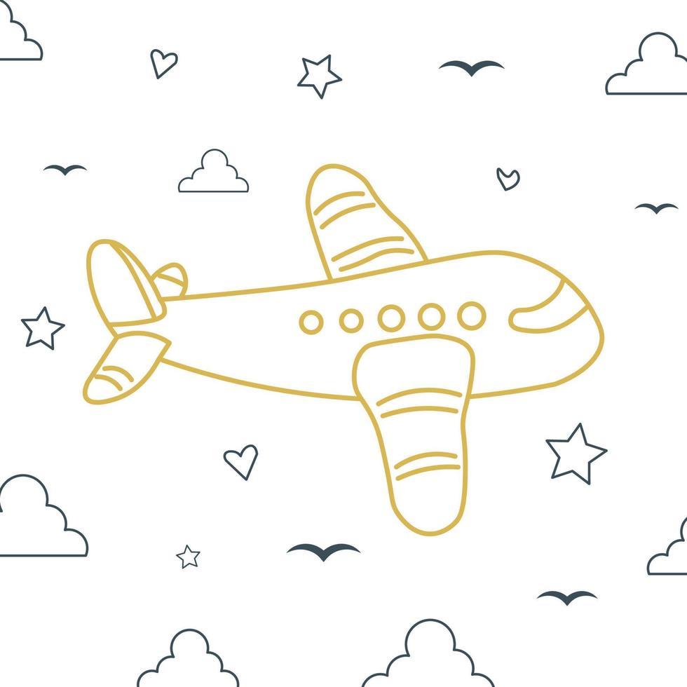 plano de fundo de ícone de doodle de viagens de avião voando vetor