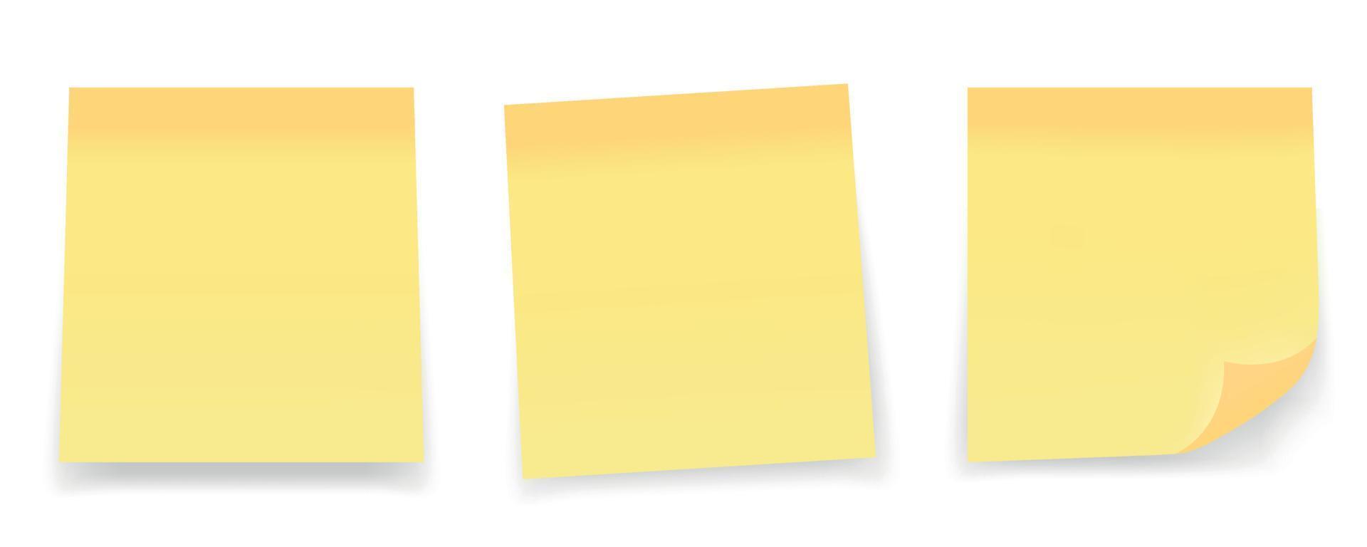 conjunto realista de notas de papel amarelo isoladas no fundo branco. postar coleção de notas com sombra. vetor