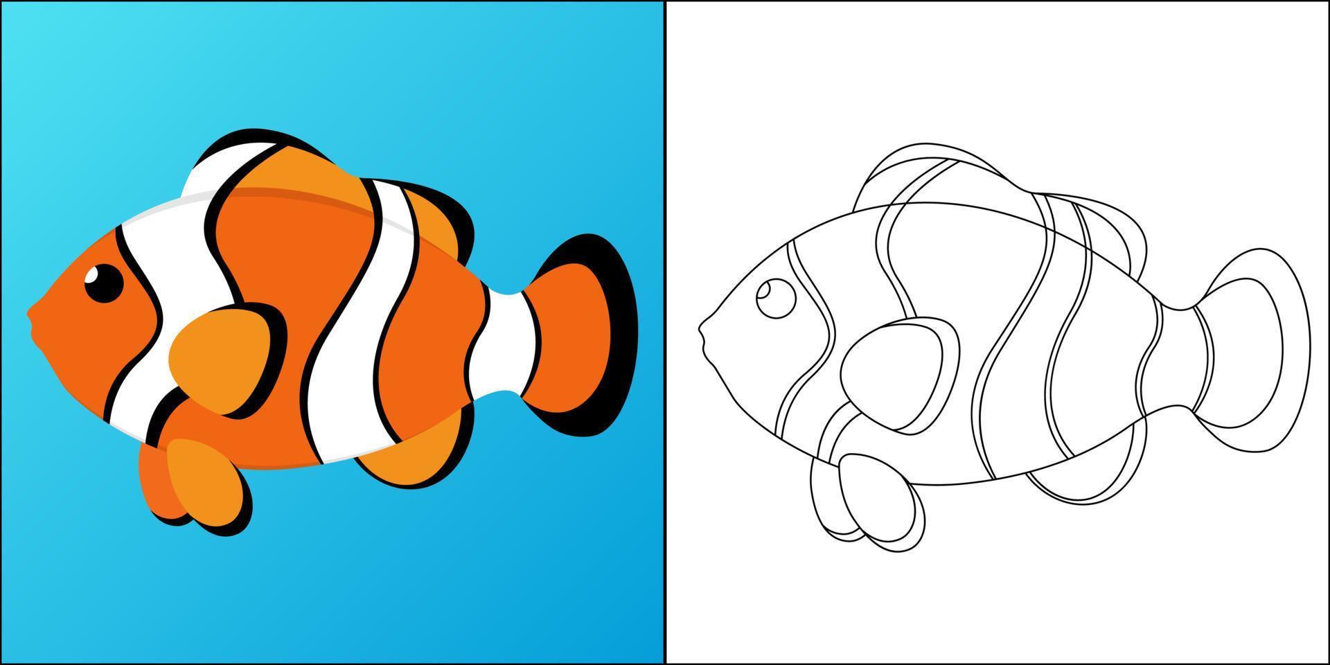 peixe-palhaço adequado para ilustração vetorial de página para colorir infantil vetor