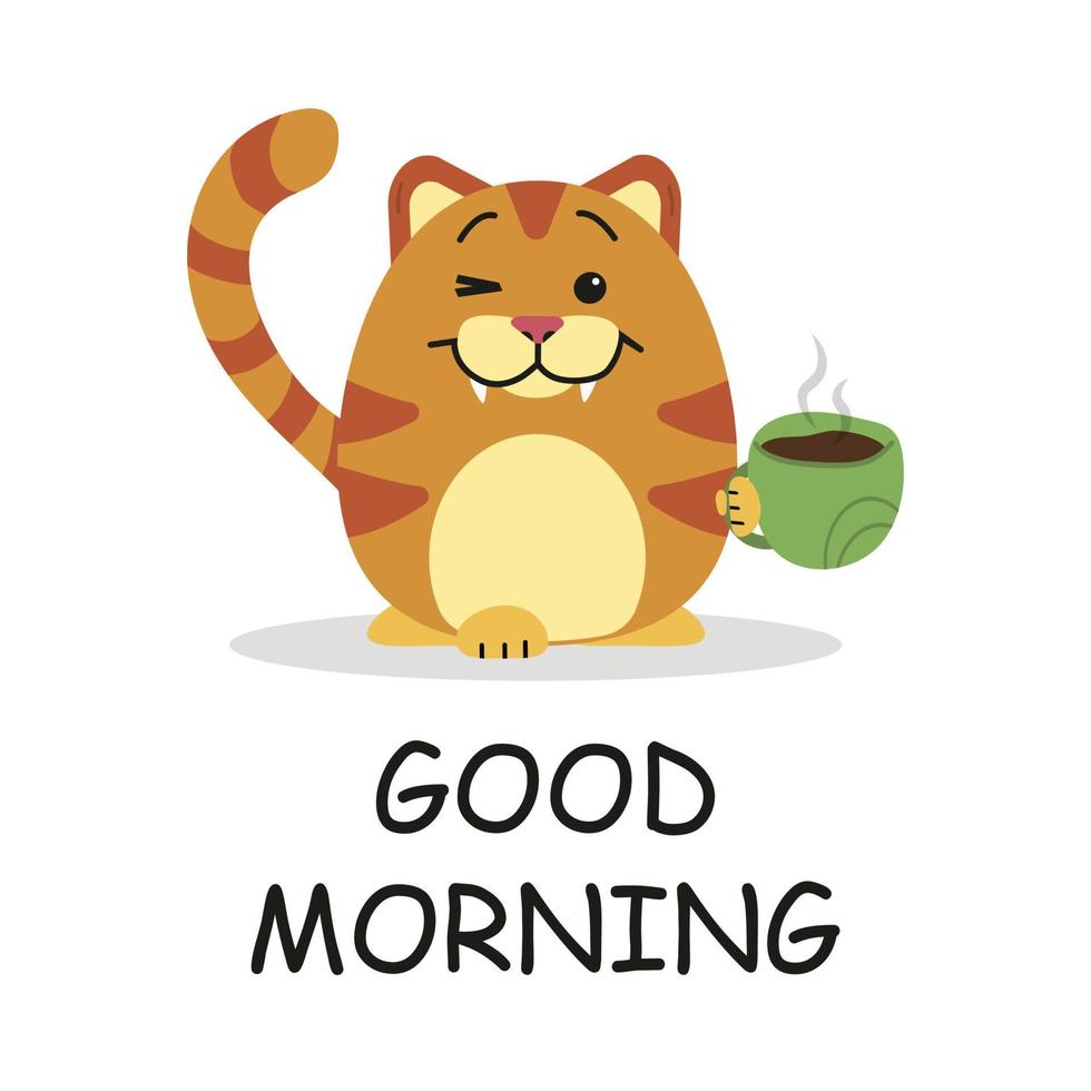 um gato alegre segurando uma tampa de café vetor