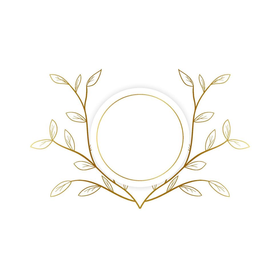 moldura redonda desenhada à mão com círculo de cor dourada e plantas vetor