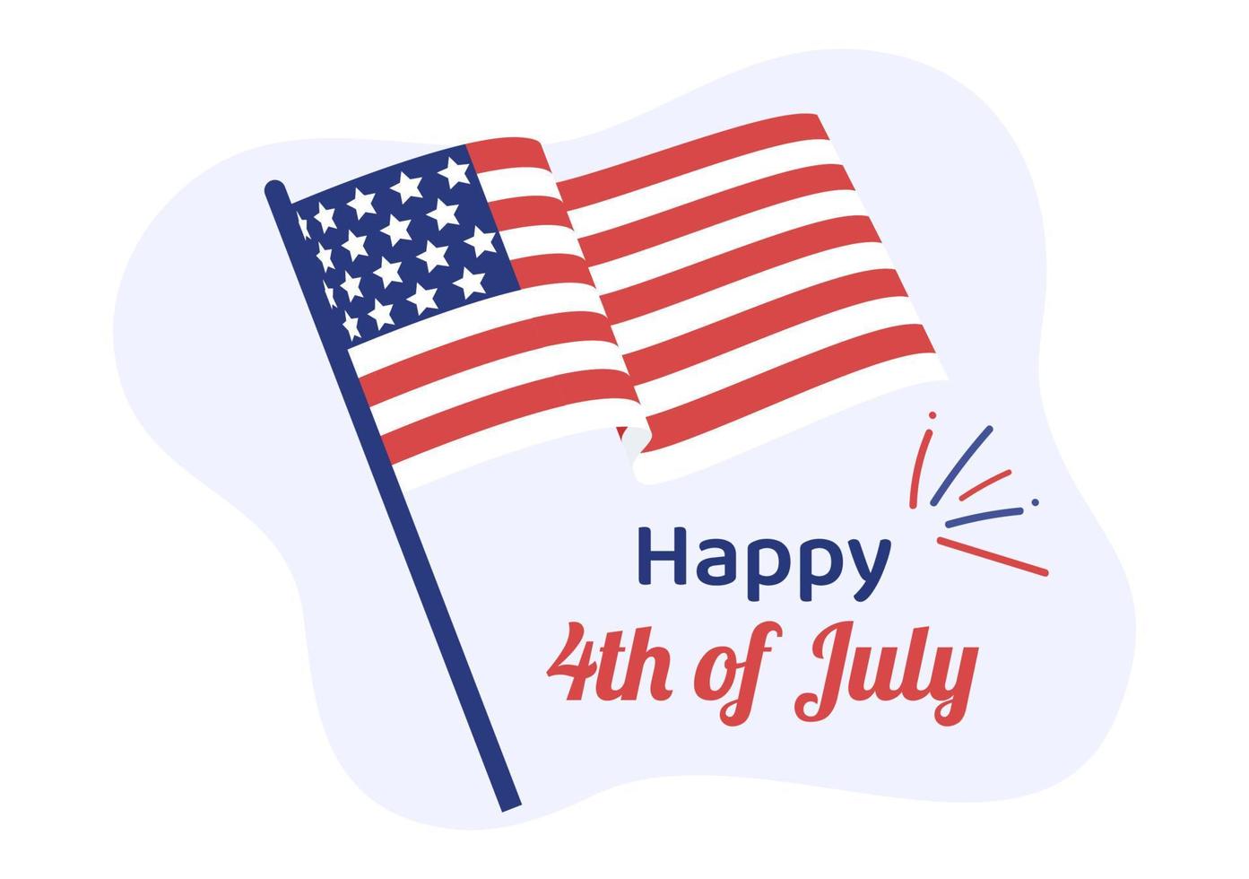 4 de julho feliz dia da independência dos eua ilustração dos desenhos animados com bandeira, balão ou fogos de artifício festivos para pôster ou modelo de plano de fundo vetor