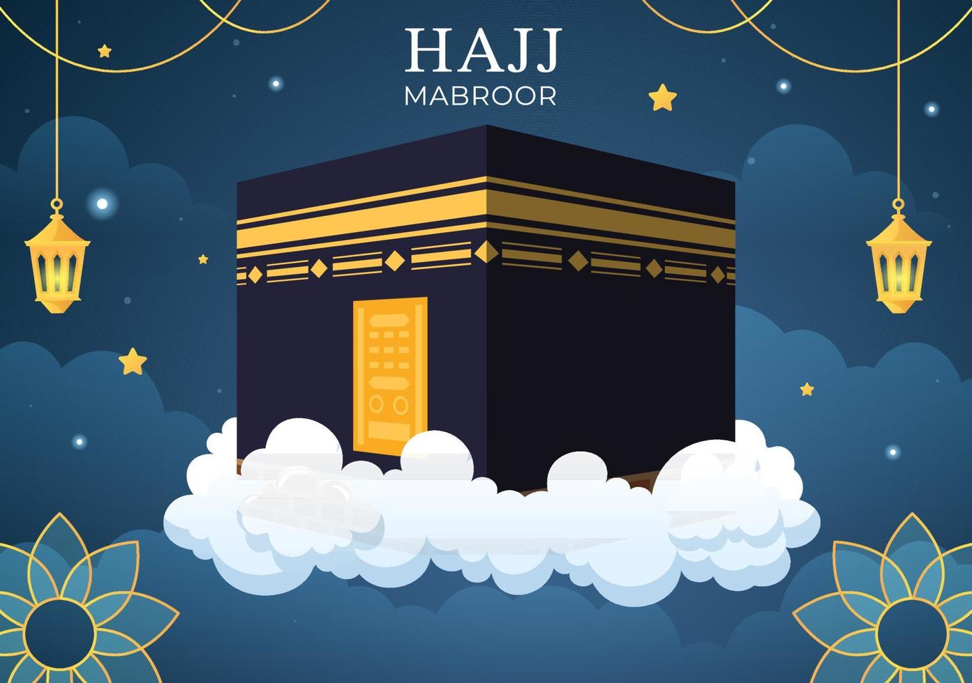 ilustração de desenho animado hajj ou umrah mabroor com makkah kaaba adequado para modelos de plano de fundo, pôster ou página de destino vetor