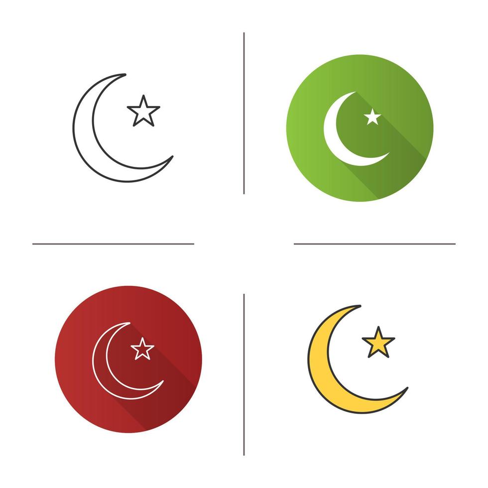 ícone de estrela e lua crescente. design plano, estilos lineares e de cores. bandeira otomana. lua do ramadã. ilustrações vetoriais isoladas vetor