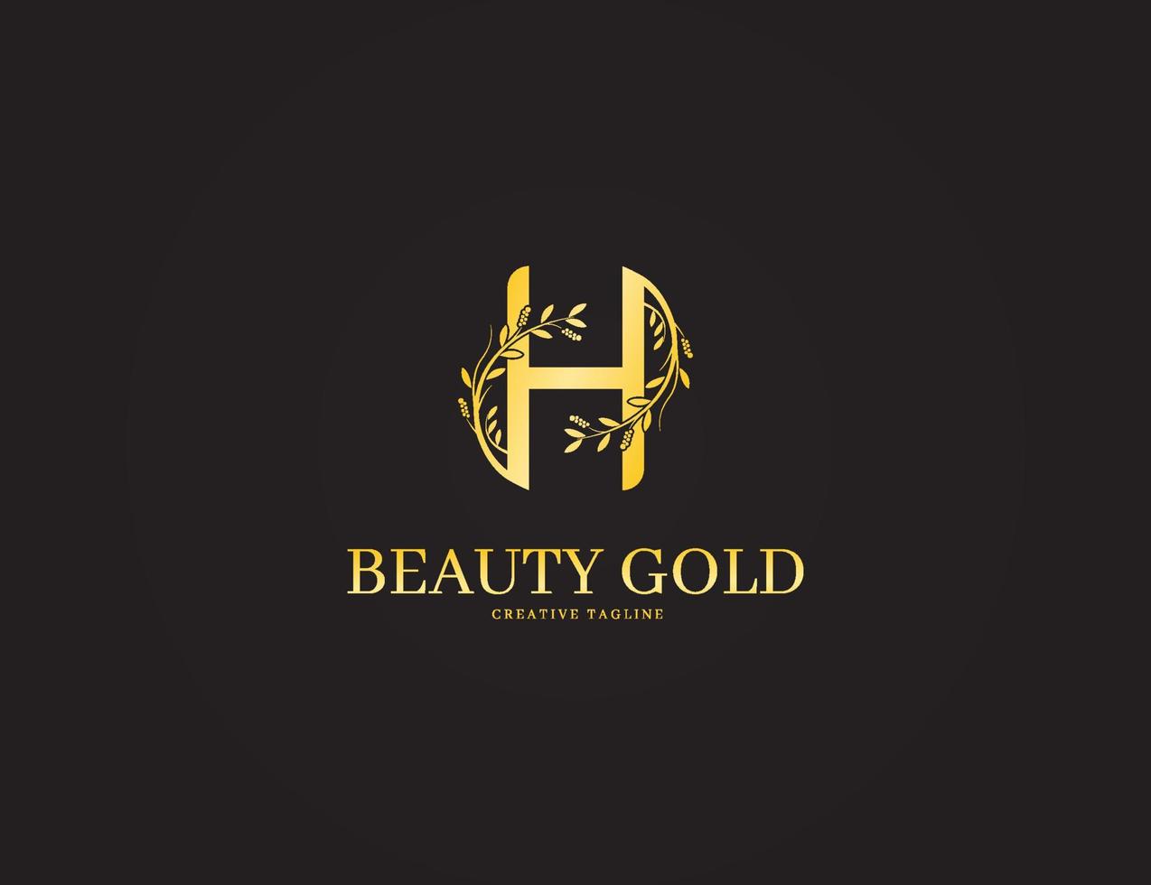 logotipo de luxo letra h de ouro com ilustração floral e folhas vetor