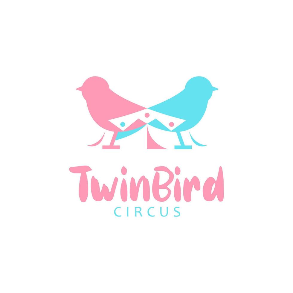 design de logotipo de show de circo de canto de pássaro gêmeo vetor