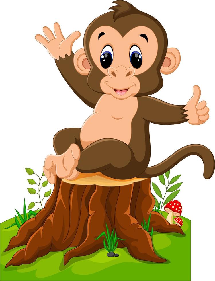 macaco de ilustração dos desenhos animados brincando na floresta vetor