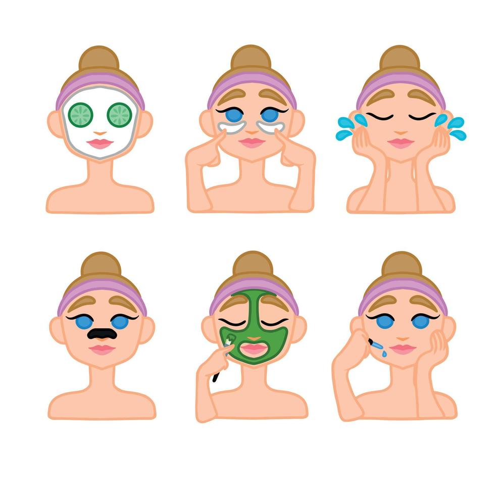vários tipos de cosméticos para cuidados com a pele e sua aplicação para a saúde da pele. ilustração vetorial vetor