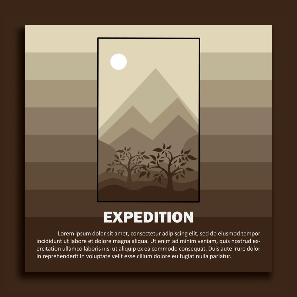 modelo de design de ilustração de paisagem, acompanhado por elementos de montanhas, árvores e colinas. vetor