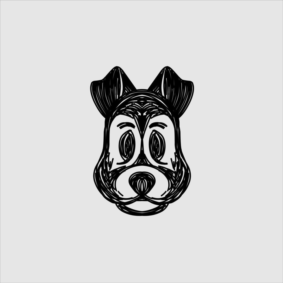 o design de logotipo de cachorro de linha de arte de rabisco com fundo branco vetor