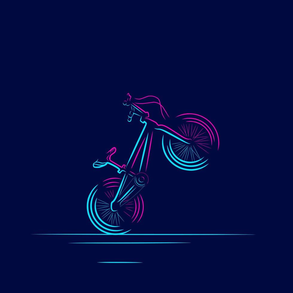 linha de bicicleta pop art potrait logotipo design colorido com fundo escuro. fundo preto isolado para camiseta, pôster, roupas, merchandising, vestuário, design de crachá vetor