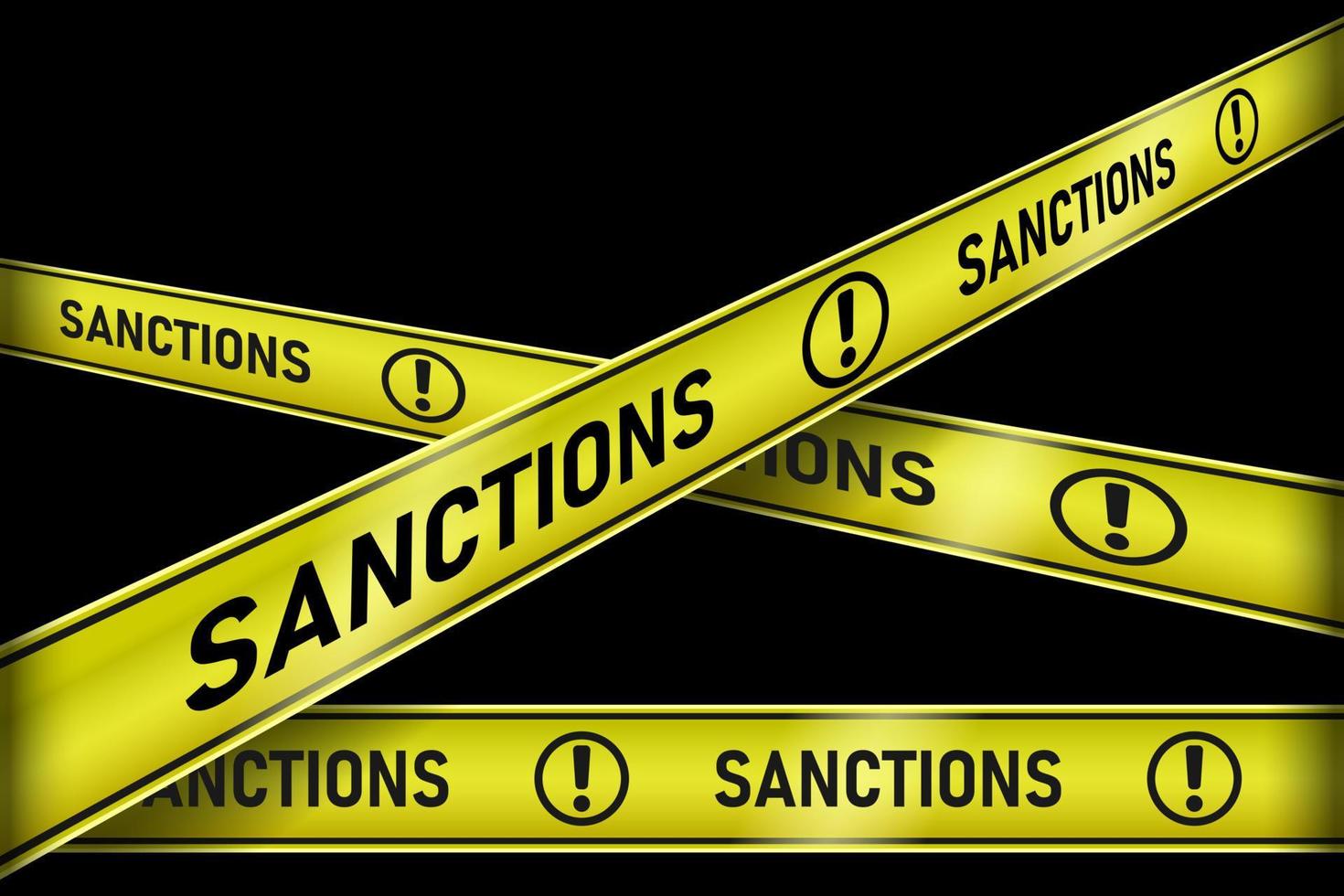fitas amarelas sanções visão em perspectiva realista fundo preto isolado vetor