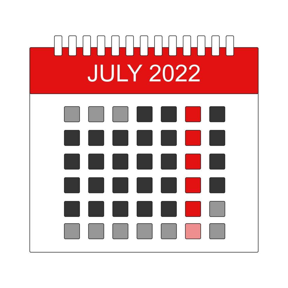 design de vetor de calendário mensal de julho de 2022
