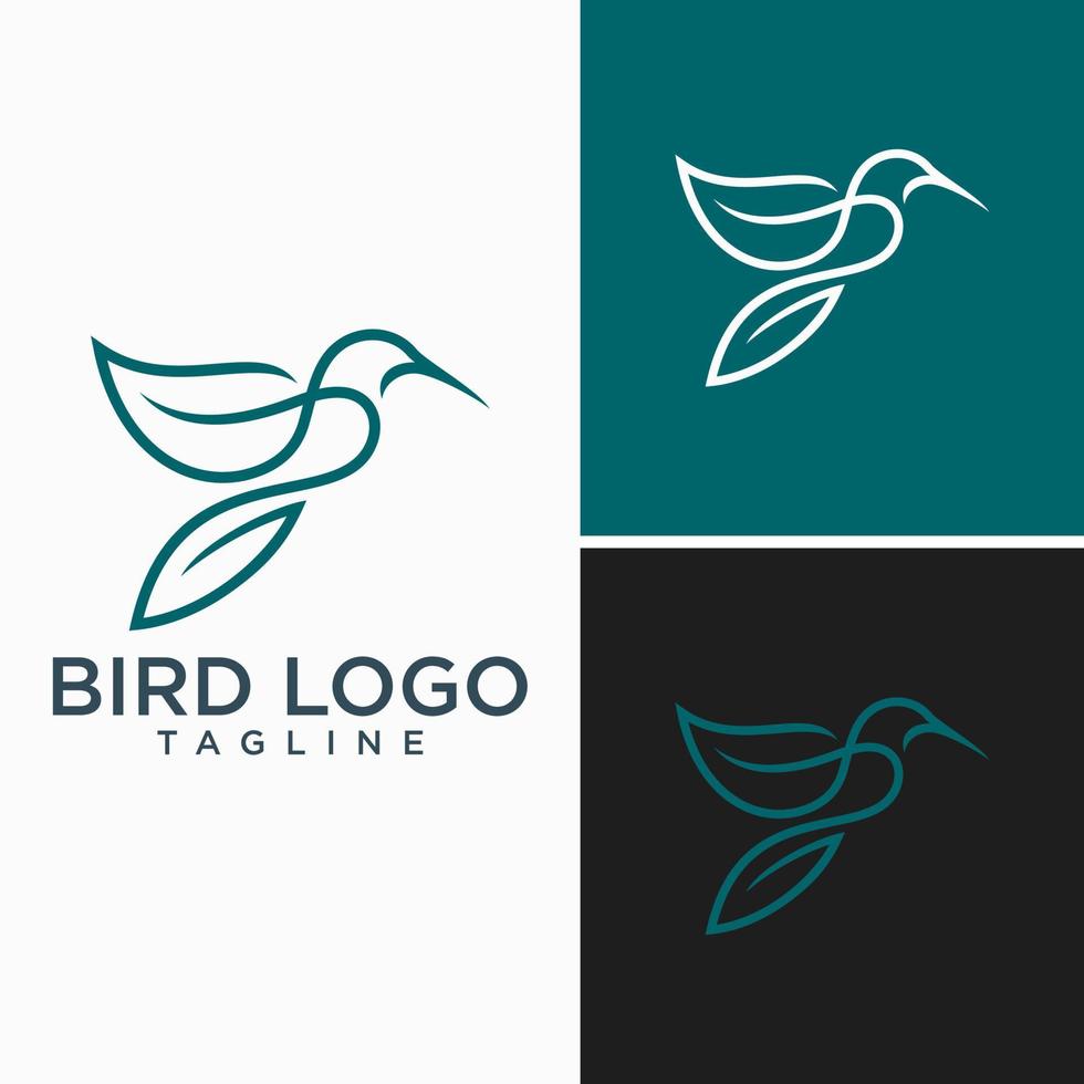 ilustração de design de ícone de logotipo de linha de beija-flor vetor