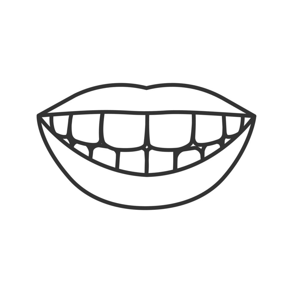 lindo sorriso com ícone linear de dentes saudáveis. ilustração de linha fina. símbolo de contorno. desenho de contorno isolado de vetor